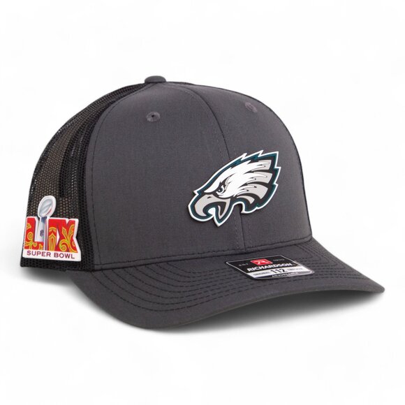 Philadelphia Eagles Super Bowl LIX 3D Snapback Trucker Hat-  Charcoal/ Black - Picture 1 of 3